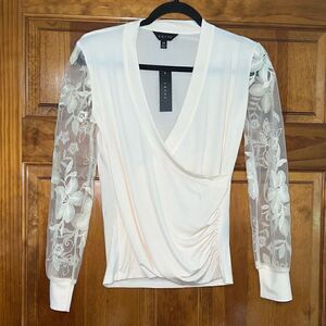 NWT ADIVA Cream Wrap Sheer Sleeve Blouse Size XS